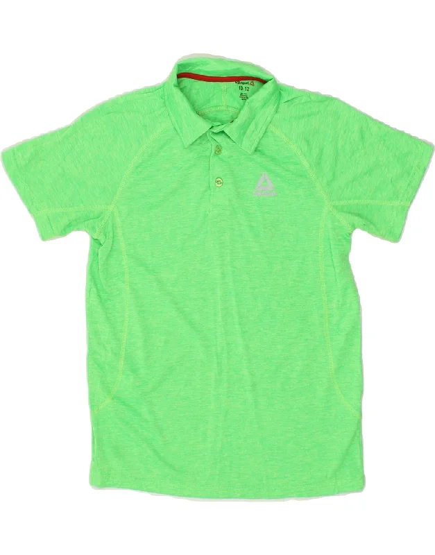 slim fit pique polo shirts for men -REEBOK Boys Polo Shirt 10-11 Years Green Polyacrylic