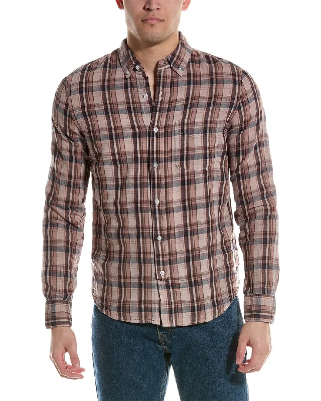 men's work shirts -Save Khaki United Madras Linen-Blend Shirt