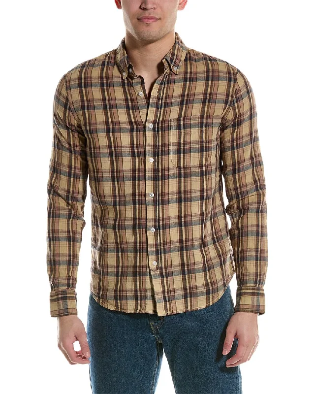 men's casual fit shirts -Save Khaki United Madras Linen-Blend Shirt