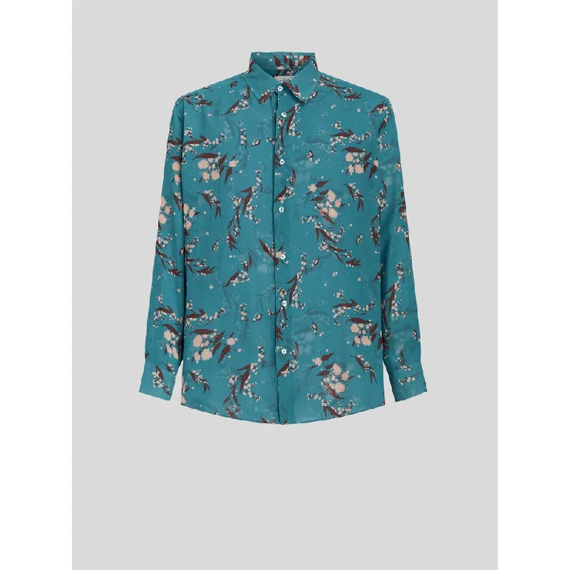 casual shirts for men -Silk Shirt With Archive Floral Print