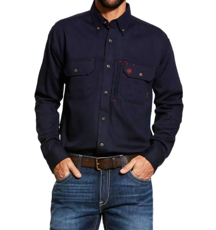 men's long-sleeve casual shirts -Solid Vent Work Shirt In Navy