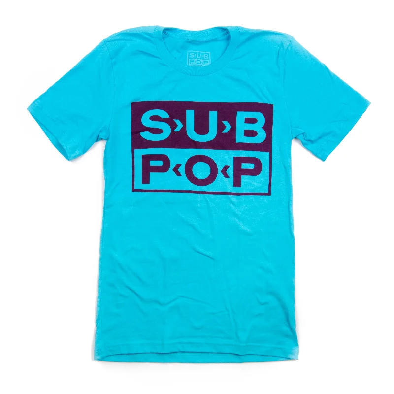 men's summer cotton tees -Logo Turquoise w/ Plum T-Shirt