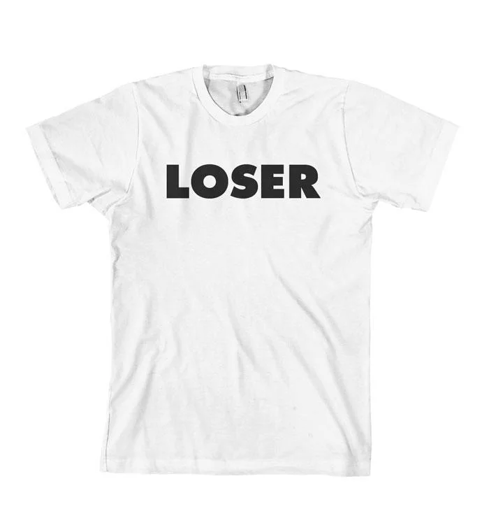 casual t-shirts for men -Loser, White w/ Black