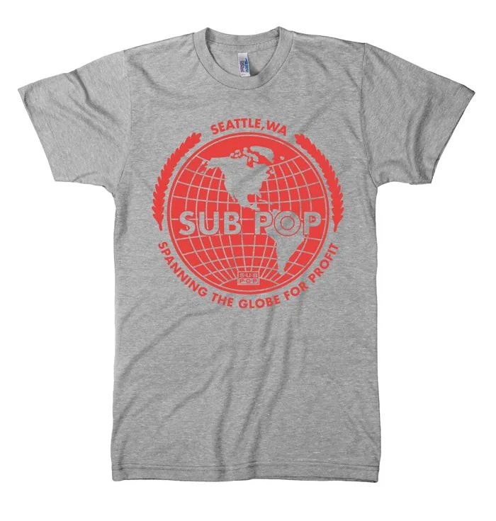 men's summer graphic tees -Spanning The Globe Grey w/ Red