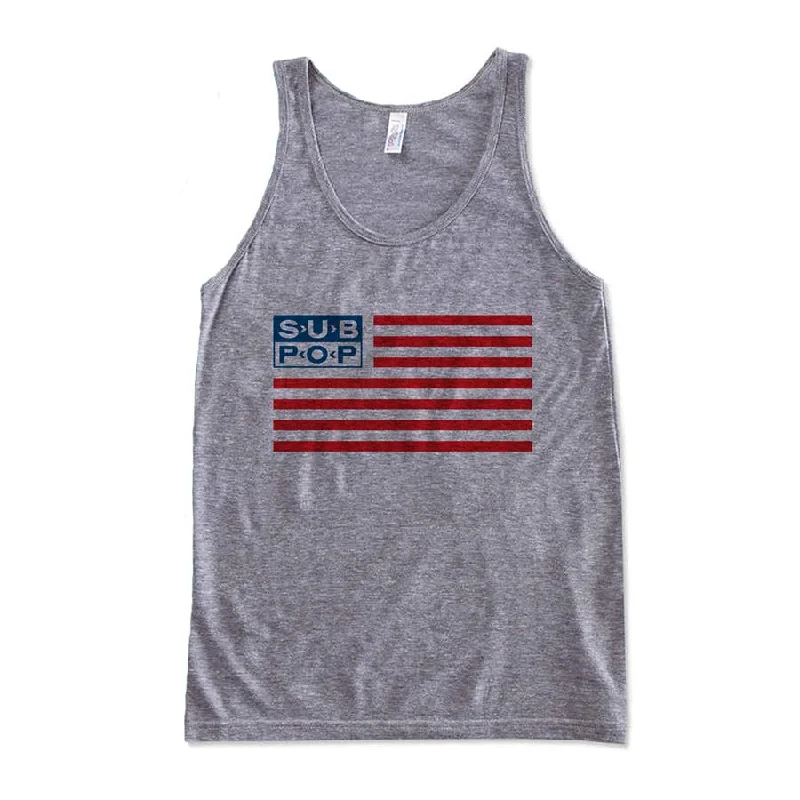 athletic t-shirts for men -Sub Pop American Flag Tank Grey