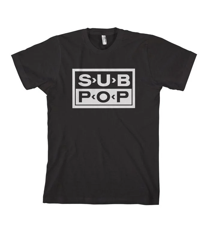 men's urban style t-shirts -Sub Pop Logo Black w/ White Shirt