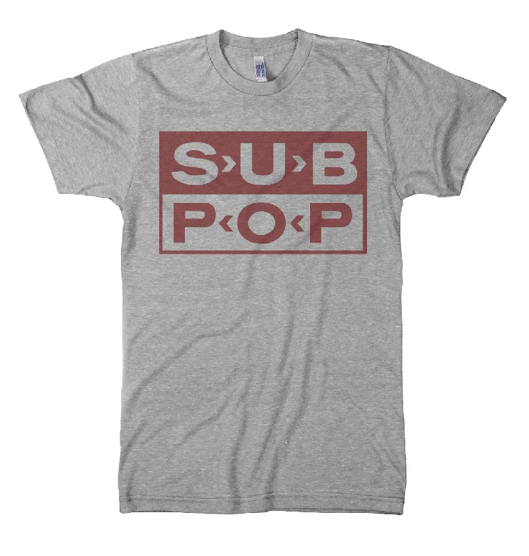 men's custom t-shirts -Sub Pop Logo Grey w/Crimson Shirt