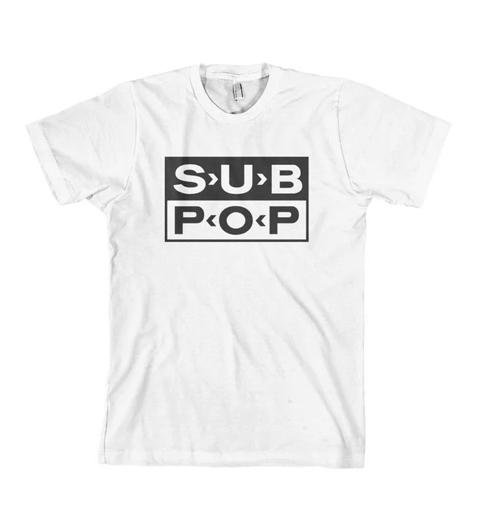 summer-ready t-shirts for men -Sub Pop Logo White w/ Black Shirt