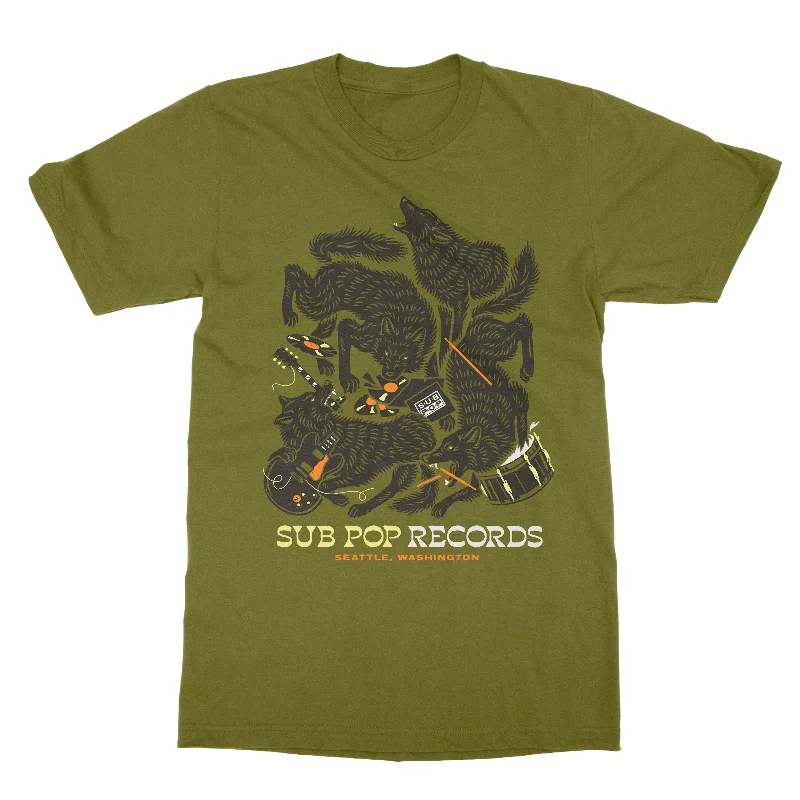 men's athletic cotton t-shirts -Wolves Olive T-Shirt