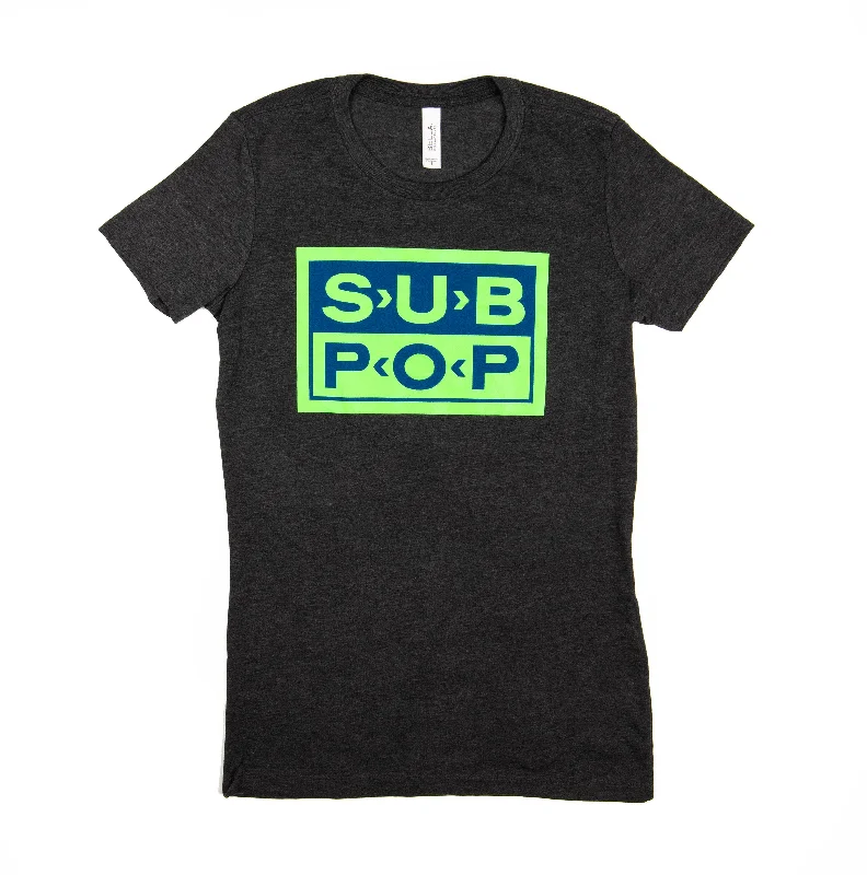 men's graphic t-shirts -Women's Logo Dark Heather Grey w/Blue and Green T-Shirt