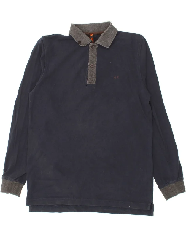 men's premium polo shirts for work -SUN68 Boys Long Sleeve Polo Shirt 11-12 Years Navy Blue Cotton