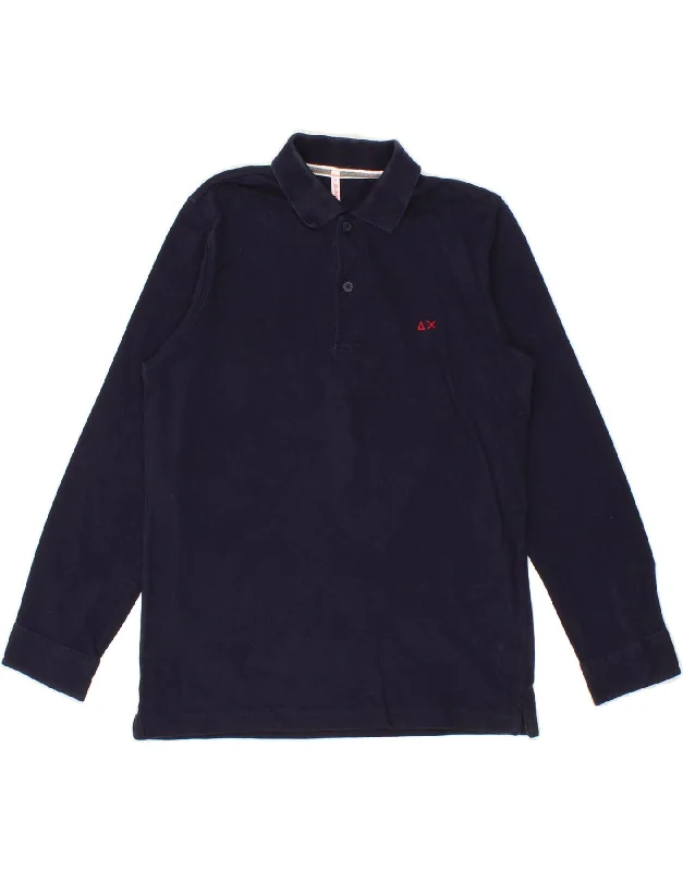 comfortable polo shirts for men -SUN68 Boys Long Sleeve Polo Shirt 9-10 Years Navy Blue Cotton