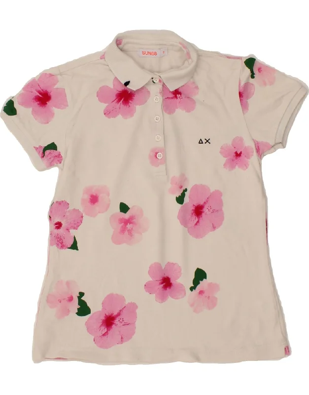 men's vintage polo shirts -SUN68 Girls Polo Shirt 11-12 Years White Floral Cotton