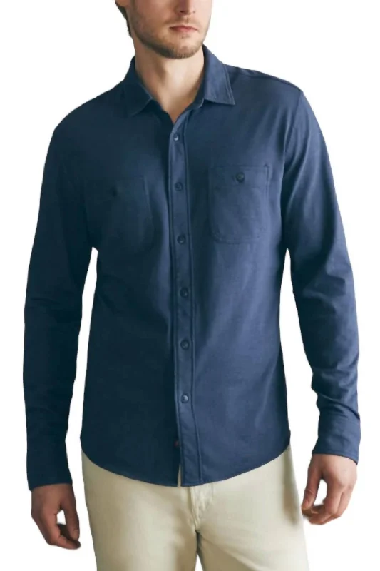 men's luxury shirts -Sunwashed Knit Shirt In Dune Navy