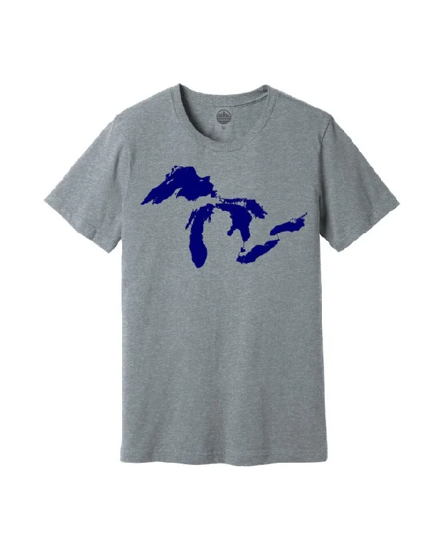 men's simple t-shirts for layering -The Great Lakes State Detailed Great Lakes T-Shirt - Heather Grey