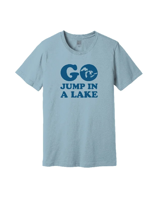 plain t-shirts for men -The Great Lakes State - Go Jump In A Lake T-Shirt - Light Blue