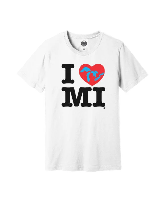 casual street t-shirts for men -The Great Lakes State I Love Michigan T-Shirt - White