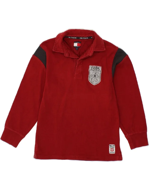 men's premium polo shirts for work -TOMMY HILFIGER Boys Graphic Long Sleeve Polo Shirt 7-8 Years XS  Burgundy