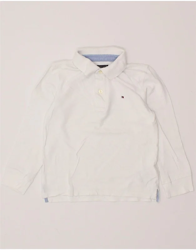 men's casual wear polo shirts -TOMMY HILFIGER Boys Long Sleeve Polo Shirt 5-6 Years White Cotton