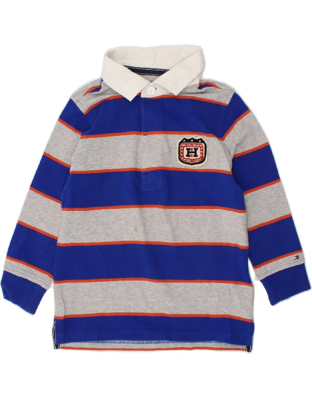 men's polo shirts for summer -TOMMY HILFIGER Boys Long Sleeve Rugby Polo Shirt 3-4 Years Blue Striped