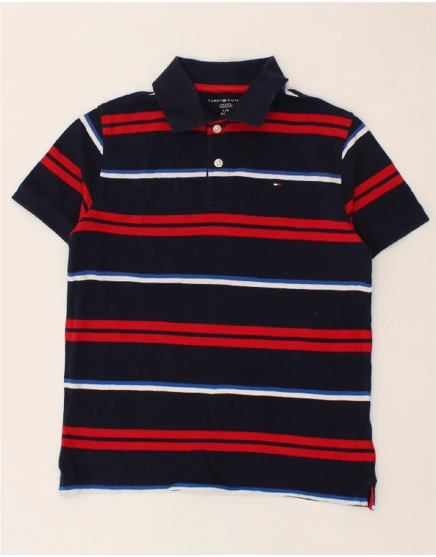 polo shirts for business casual wear -TOMMY HILFIGER Boys Polo Shirt 12-13 Years Large Navy Blue Striped Cotton