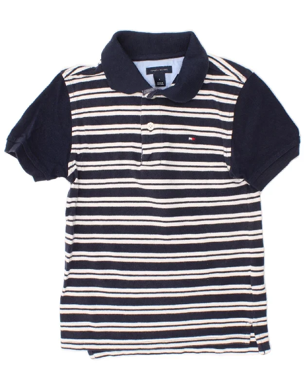 stylish printed polo shirts for men -TOMMY HILFIGER Boys Polo Shirt 5-6 Years Navy Blue Striped Cotton