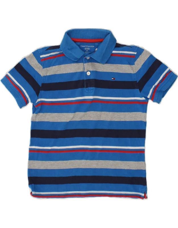 men's sport performance polo shirts -TOMMY HILFIGER Boys Polo Shirt 8-9 Years Medium Blue Striped Cotton