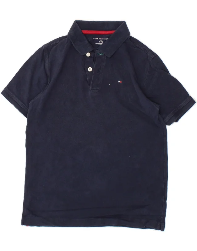 men's striped polo shirts -TOMMY HILFIGER Boys Polo Shirt 8-9 Years Medium  Navy Blue Cotton