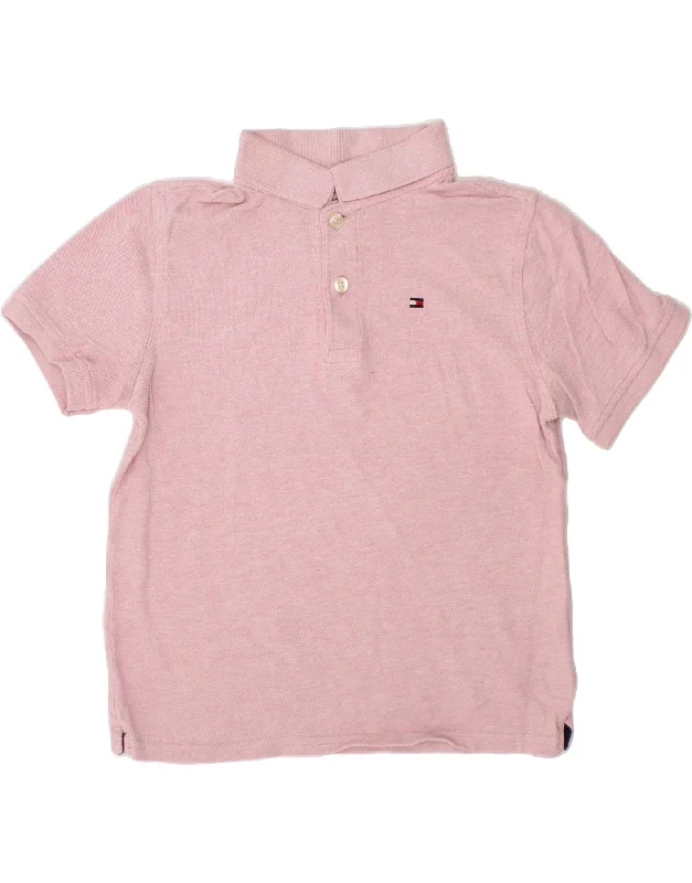 men's long-sleeve polo shirts -TOMMY HILFIGER Boys Polo Shirt 8-9 Years Medium Pink