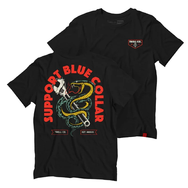 men's graphic tees with quotes -Troll Co. Men's Serpent "Support Blue Collar" Graphic T-Shirt