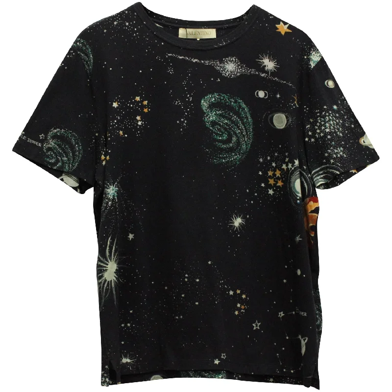 trendy graphic t-shirts -Valentino Cosmo Print T-shirt in Black Cotton Jersey