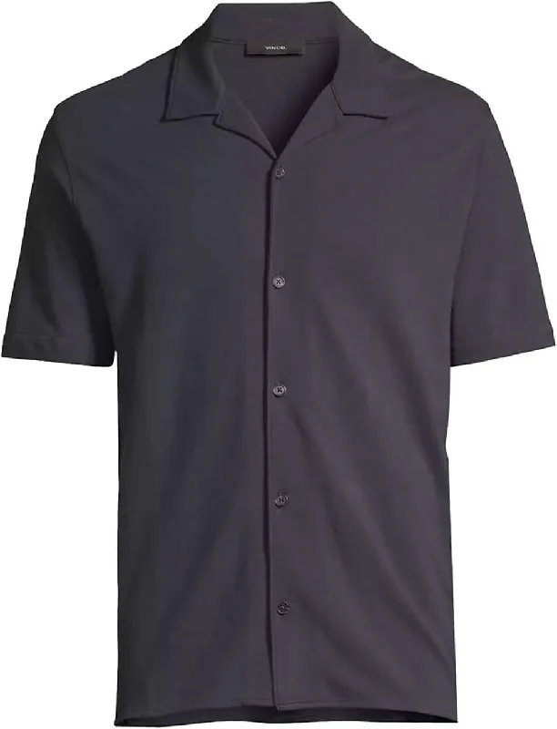 men's casual slim-fit shirts -Vince Men's Navy Blue Cabana Button Down Coastal Shirt