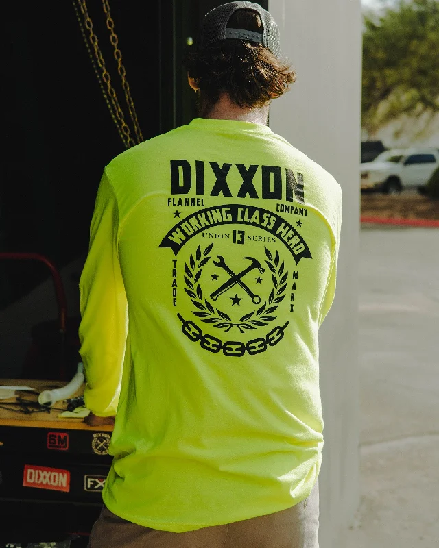 men's graphic tees for layering -Weld Hi Vis Long Sleeve T-Shirt - Safety Yellow