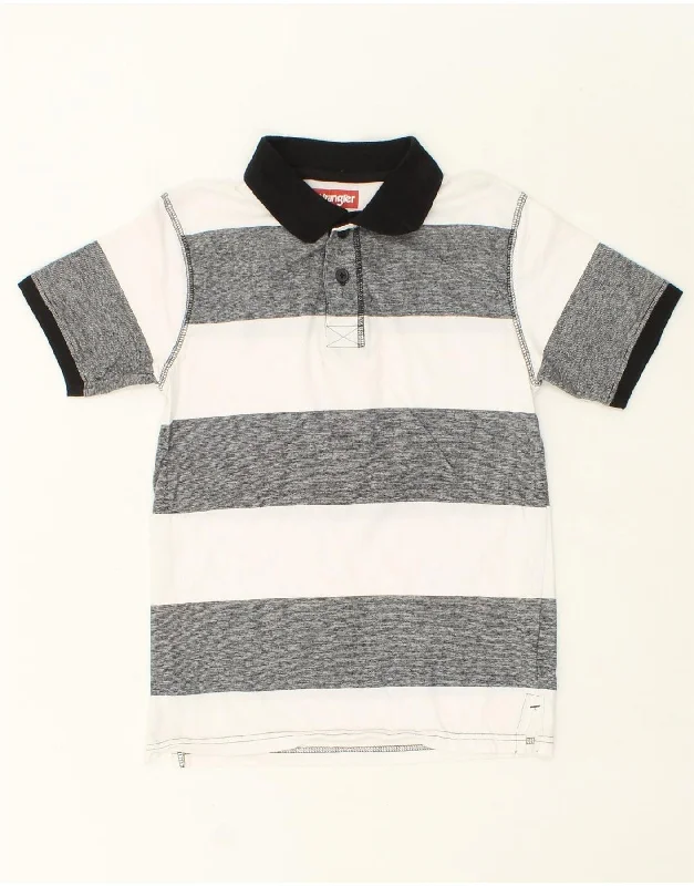 men's polo shirts for formal wear -WRANGLER Boys Polo Shirt 10-11 Years Large Grey Striped Cotton