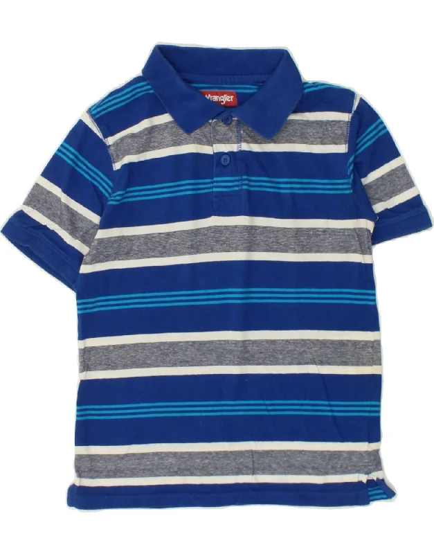 breathable long sleeve polo shirts -WRANGLER Boys Polo Shirt 7-8 Years Medium Blue Striped Cotton