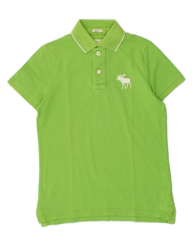 men's cotton blend polo shirts -ABERCROMBIE & FITCH Boys Muscle Polo Shirt 15-16 Years XL Green Cotton