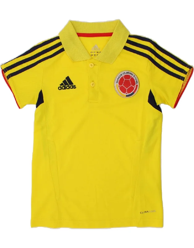 men's classic ribbed polo shirts -ADIDAS Boys Climacool Graphic Polo Shirt 6-7 Years Medium Yellow Polyester