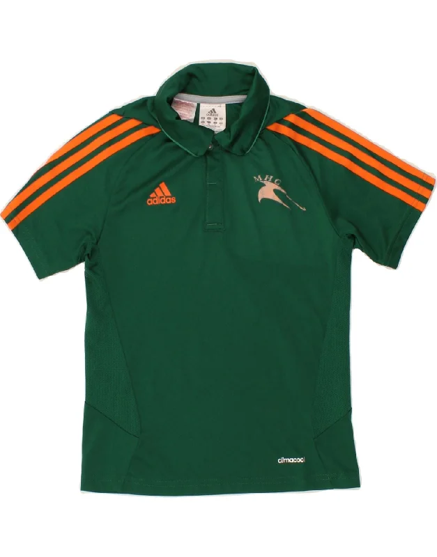 men's casual wear polo shirts -ADIDAS Boys Climacool Polo Shirt 9-10 Years Green Polyester