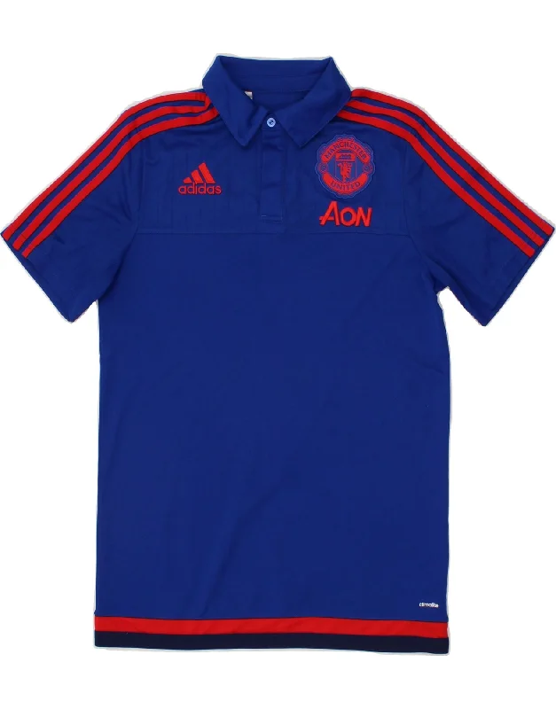 vibrant polo shirts for men -ADIDAS Boys Manchester United Polo Shirt 15-16 Years Blue Polyester