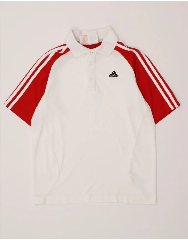 men's custom polo shirts -ADIDAS Boys Polo Shirt 13-14 Years White Colourblock Polyester