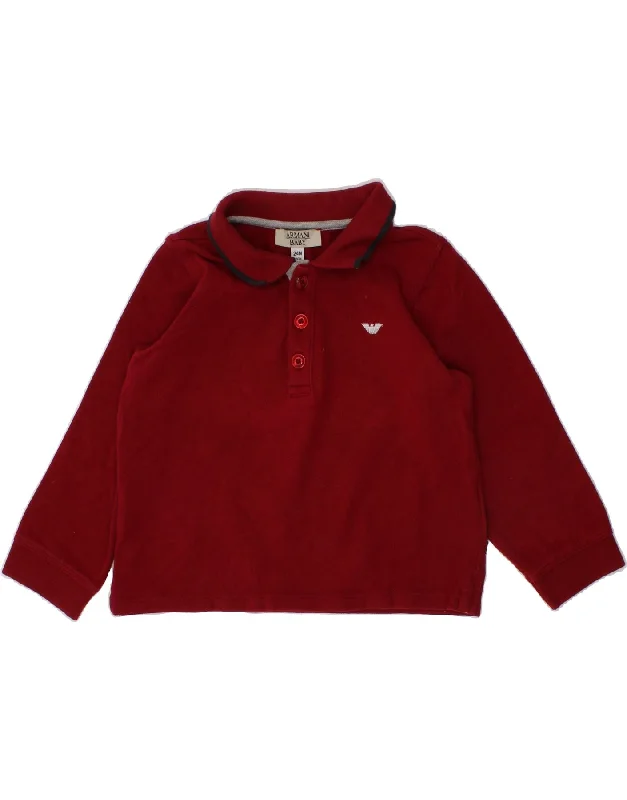 men's casual cotton polo shirts -ARMANI BABY Baby Boys Long Sleeve Polo Shirt 18-24 Months Burgundy Cotton