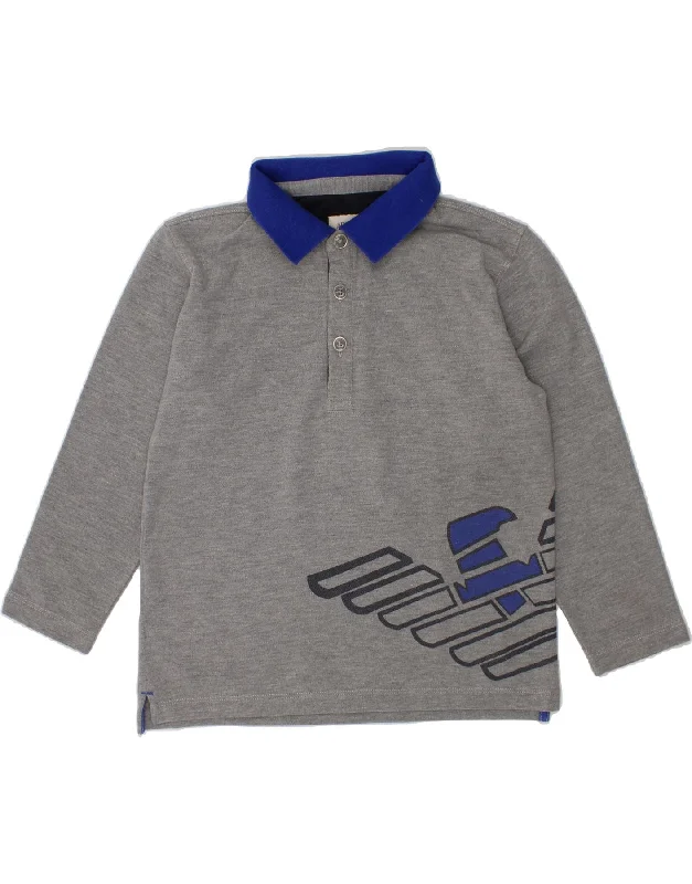 casual polo shirts for men -ARMANI JUNIOR Boys Graphic Long Sleeve Polo Shirt 5-6 Years Grey