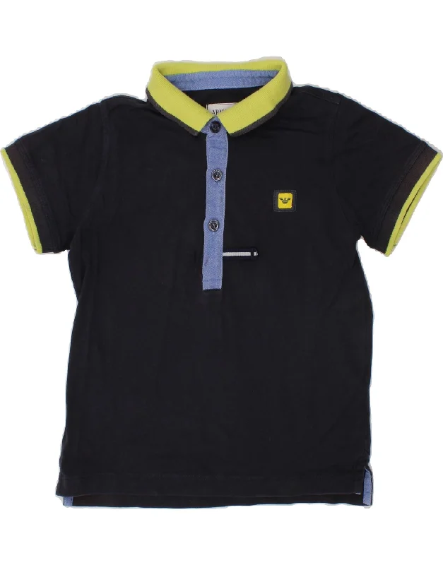 modern style polo shirts for men -ARMANI JUNIOR Boys Polo Shirt 2-3 Years Navy Blue Cotton