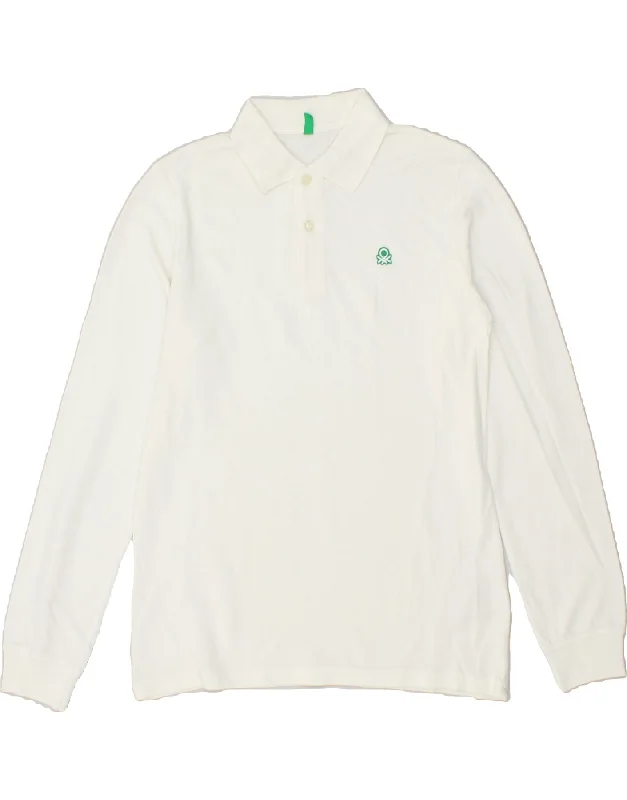 men's classic polo shirts -BENETTON Boys Long Sleeve Polo Shirt 11-12 Years 2XL White Cotton