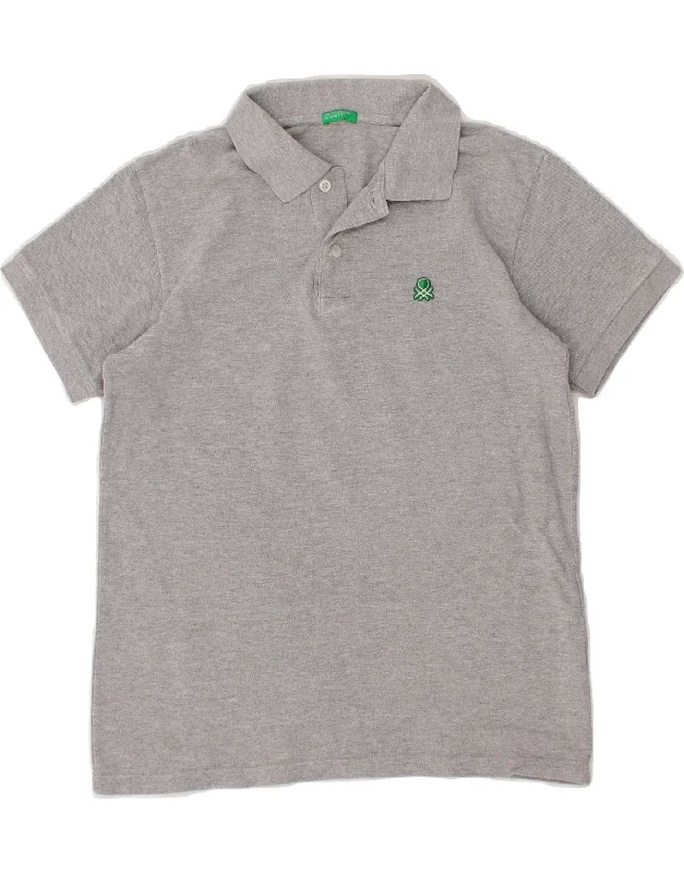 casual pique polo shirts for men -BENETTON Boys Polo Shirt 11-12 Years 2XL  Grey Cotton