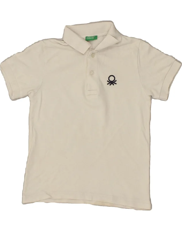 men's long-sleeve polo shirts -BENETTON Boys Polo Shirt 4-5 Years XS  White Cotton