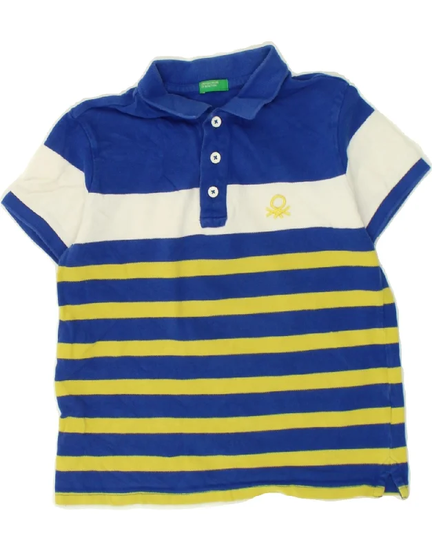 men's polo shirts with mesh back -BENETTON Boys Polo Shirt 5-6 Years Blue Striped