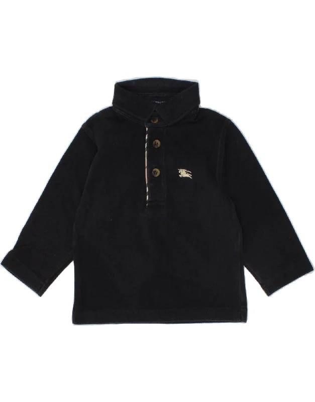 men's luxury cotton polo shirts -BURBERRY Baby Boys Long Sleeve Polo Shirt 6-9 Months Navy Blue