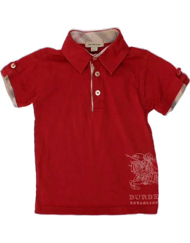 men's casual wear polo shirts -BURBERRY Boys Graphic Polo Shirt 2-3 Years Red Cotton