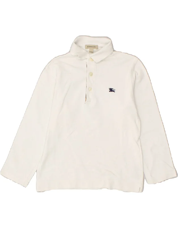 comfortable casual polo shirts for men -BURBERRY Boys Long Sleeve Polo Shirt 5-6 Years White Cotton